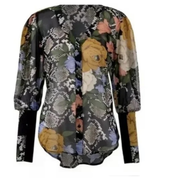 Cabi 3762 Snake Charmer Floral Sheer Blouse Sz Medium - Picture 2 of 8